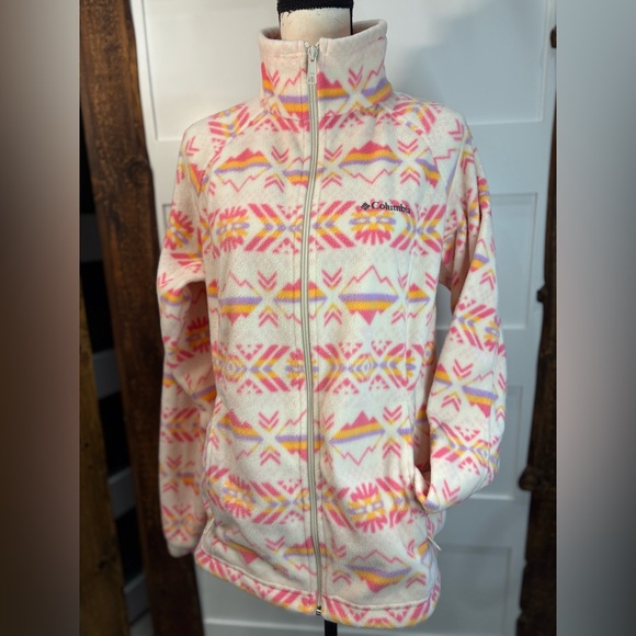 Columbia Jackets & Blazers - Columbia Women’s XL Fleece Jacket Pink Yellow Pattern Zip Pockets